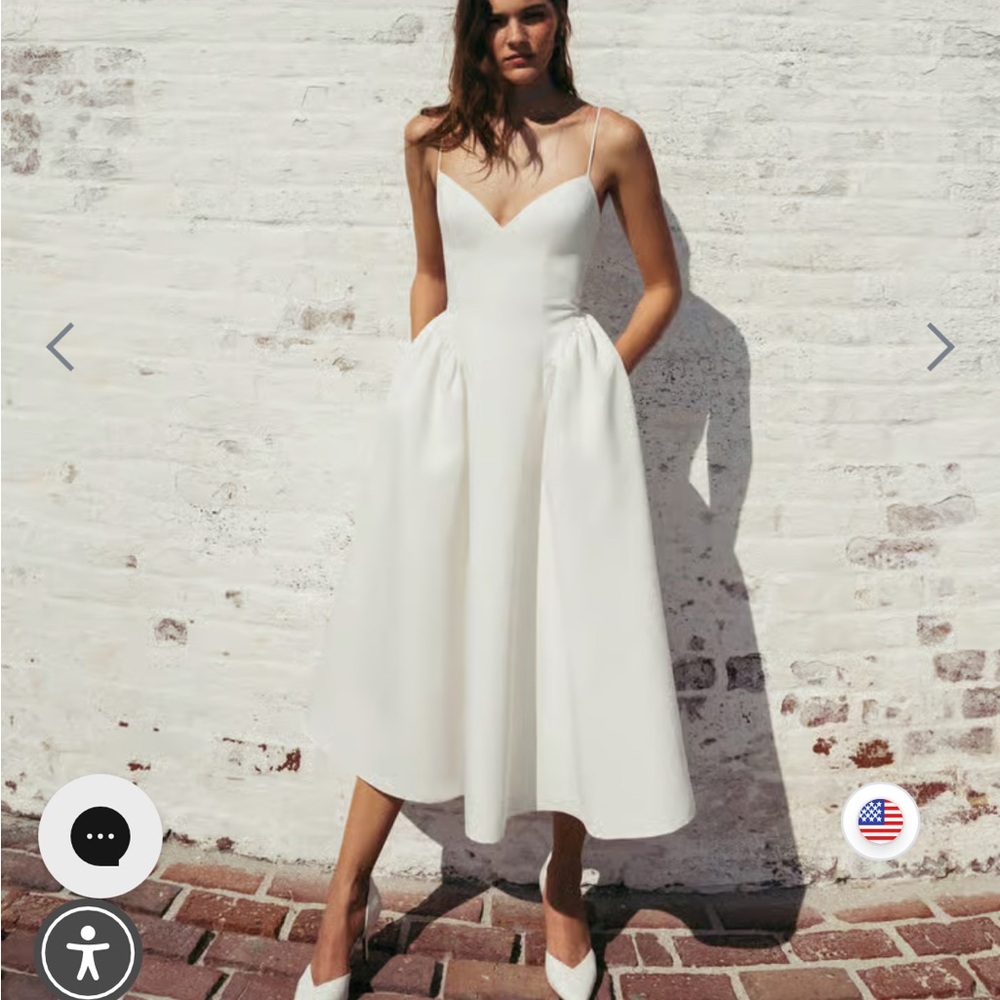 Jenny Yoo White Midi Dress with Spaghetti Straps